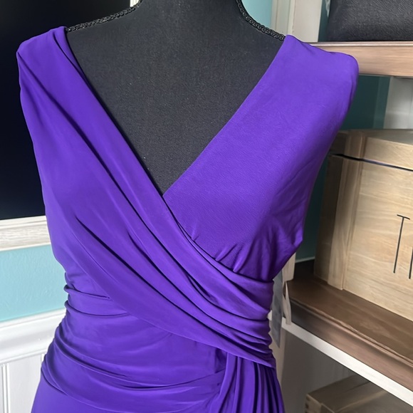 Purple sleeveless faux wrap vneck dress. - Picture 2 of 5